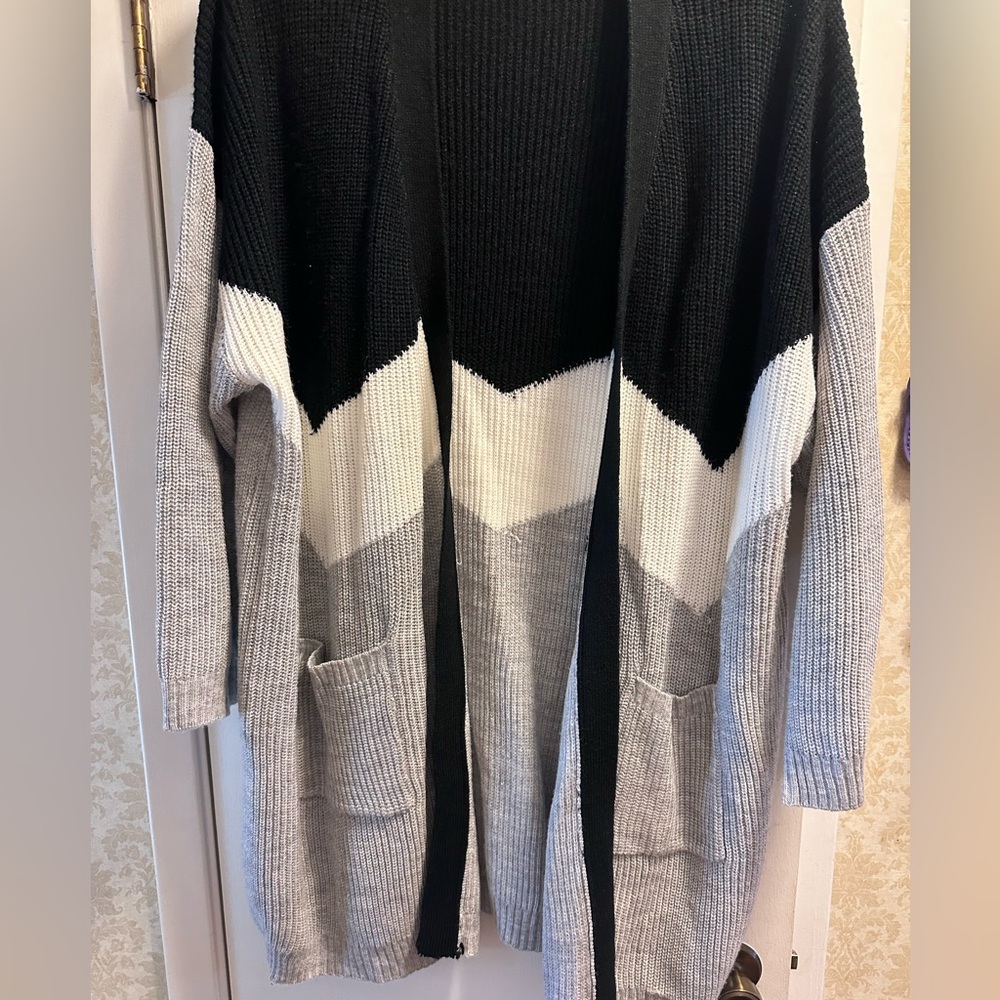 Bloomchic black white and grey striped oversized cardigan 22W-24W